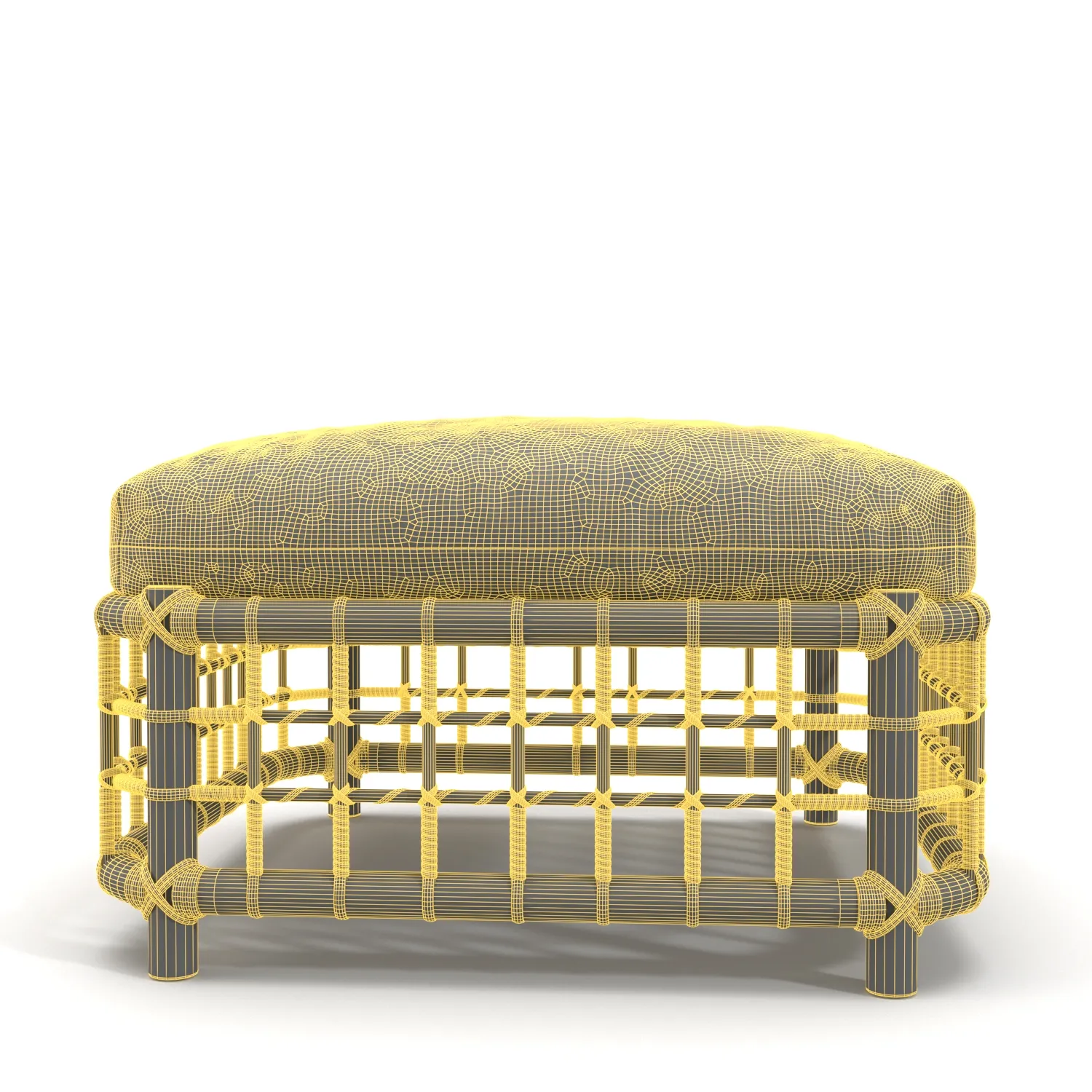 Mid Century Modern Rattan Cube Foot Stool PBR 3D Model_07